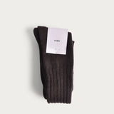 Knee socks wool 'Ribbed' dark brown