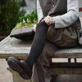 Knee socks wool 'Ribbed' dark brown