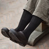 Knee socks wool 'Ribbed' dark brown